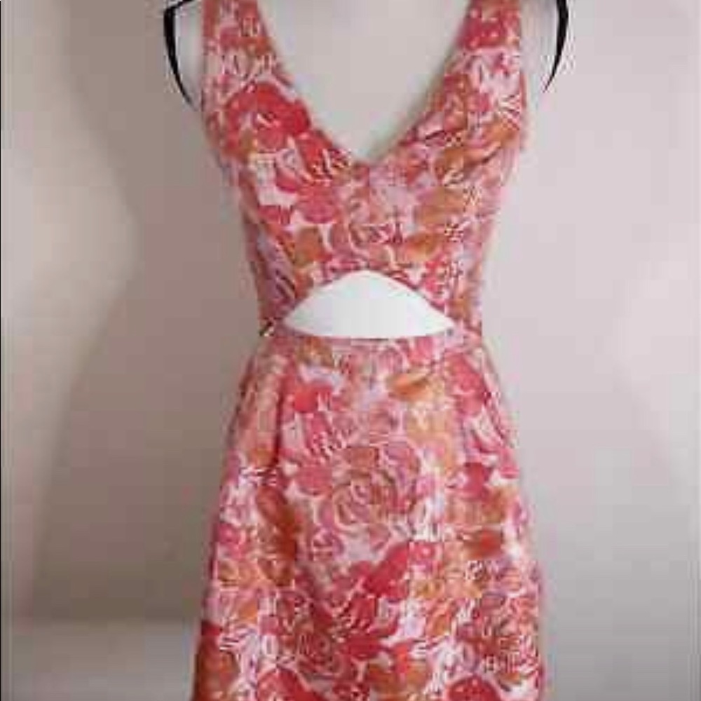 Sans Souci Pink and orange cutout Jacquard Dress